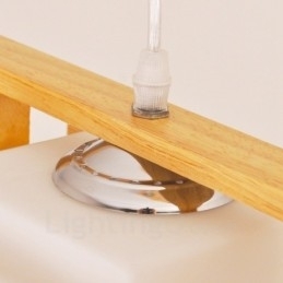 2 Lichte houten moderne eigentijdse Scandinavische stijl hanglamp met glazen kap