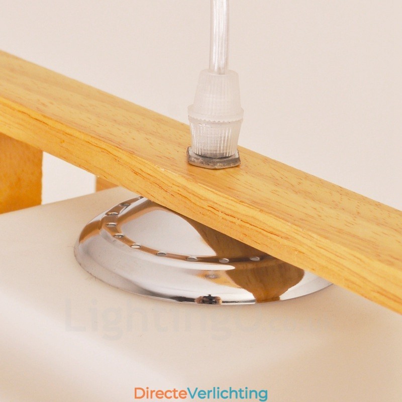 2 Lichte houten moderne eigentijdse Scandinavische stijl hanglamp met glazen kap