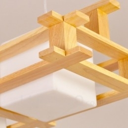 2 Lichte houten moderne eigentijdse Scandinavische stijl hanglamp met glazen kap