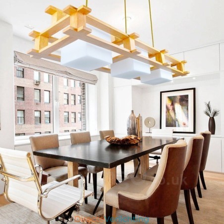 3-lichts houten moderne eigentijdse hanglamp in Scandinavische stijl met glazen kap 3-lichts houten moderne eigentijdse hanglamp in Scandinavische stijl met glazen kap
