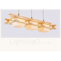 3-lichts houten moderne eigentijdse hanglamp in Scandinavische stijl met glazen kap