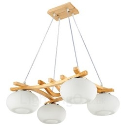 4-lichts rustieke lodge hanglamp van hout met glazen kap