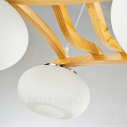 4-lichts rustieke lodge hanglamp van hout met glazen kap
