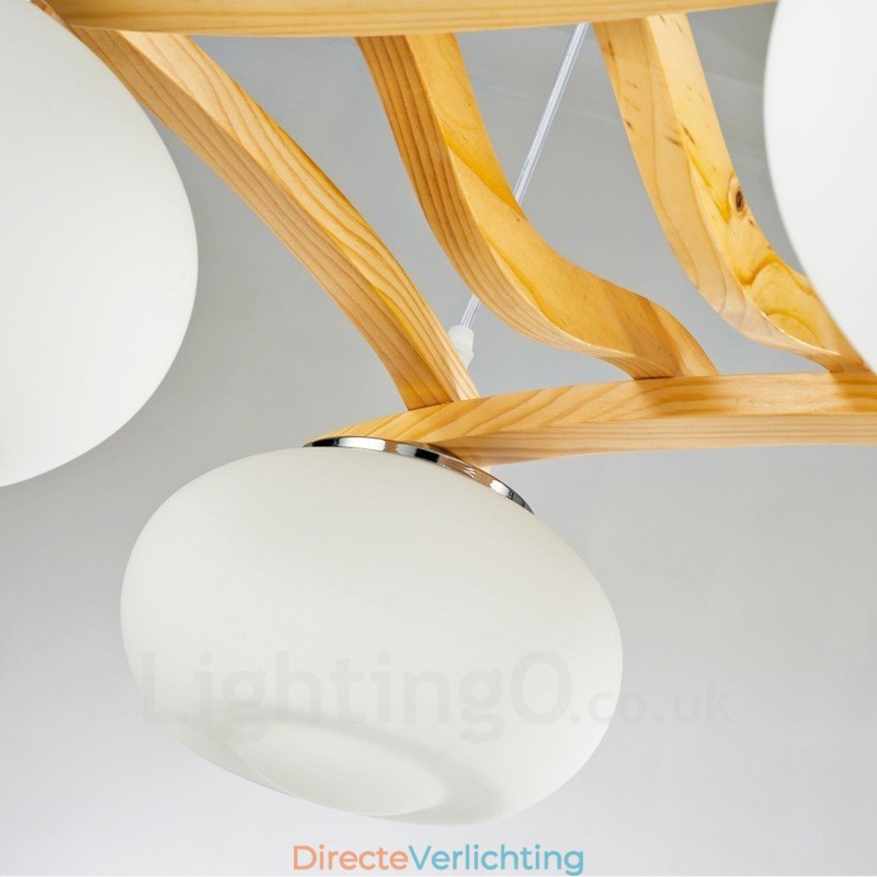 4-lichts rustieke lodge hanglamp van hout met glazen kap