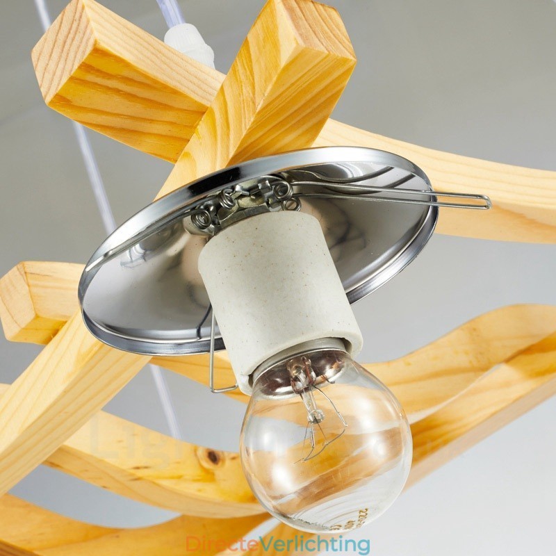 4-lichts rustieke lodge hanglamp van hout met glazen kap
