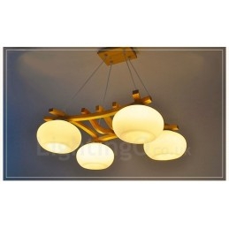 4-lichts rustieke lodge hanglamp van hout met glazen kap