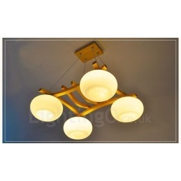 4-lichts rustieke lodge hanglamp van hout met glazen kap