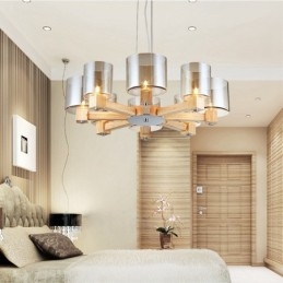 8 Lichte Houten Moderne Hedendaagse Scandinavische Stijl Hanglamp met Glazen Kap