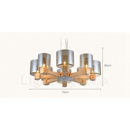 8 Lichte Houten Moderne Hedendaagse Scandinavische Stijl Hanglamp met Glazen Kap