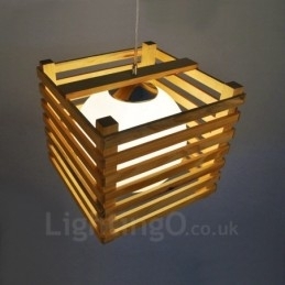 1 Lichte houten moderne eigentijdse hanglamp in Scandinavische stijl met glazen kap