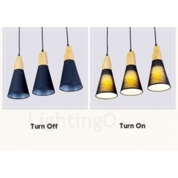 3-lichts moderne hanglamp van hout met stoffen kap