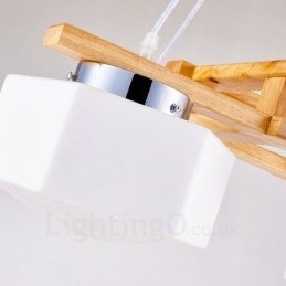 4-lichts houten moderne eigentijdse hanglamp in Scandinavische stijl met glazen kap