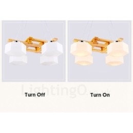 4-lichts houten moderne eigentijdse hanglamp in Scandinavische stijl met glazen kap