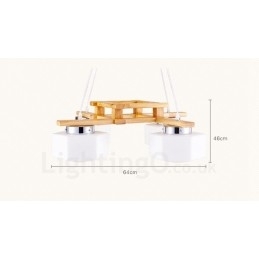 4-lichts houten moderne eigentijdse hanglamp in Scandinavische stijl met glazen kap