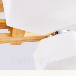 4-lichts houten moderne eigentijdse hanglamp in Scandinavische stijl met glazen kap