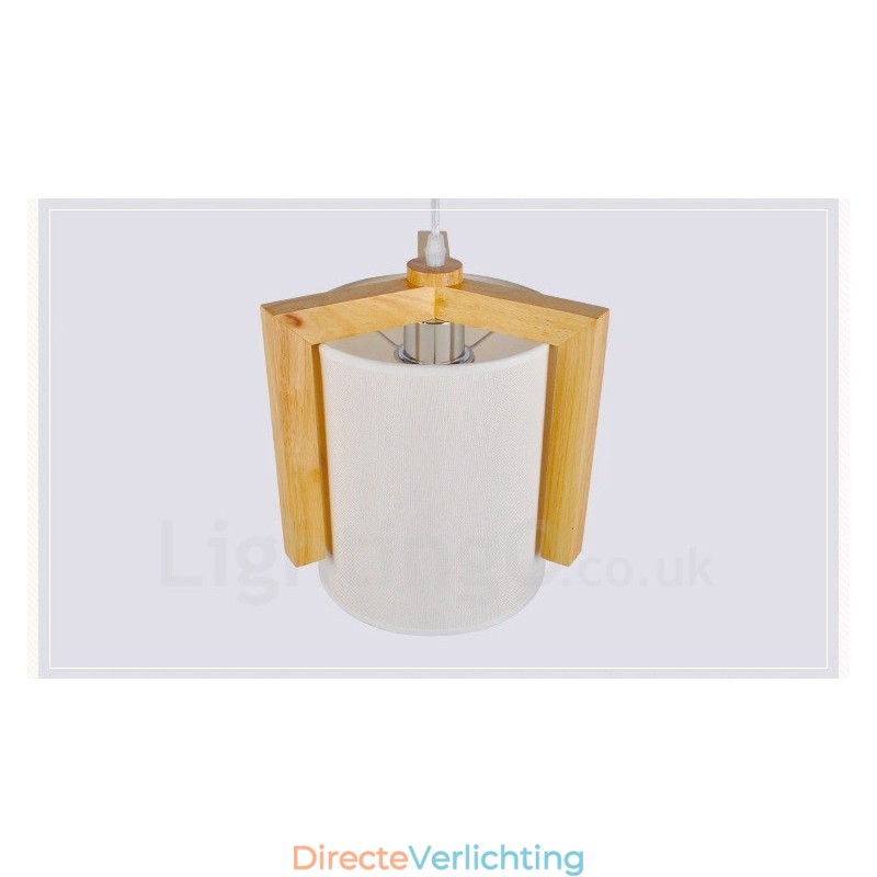 1 Lichte houten moderne eigentijdse hanglamp in Scandinavische stijl met stoffen kap