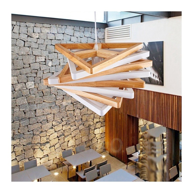 1 Lichte houten moderne eigentijdse hanglamp met houten kap