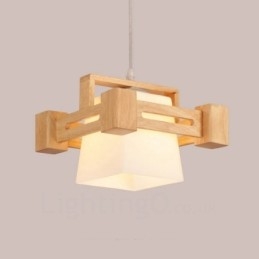 1 Lichte houten moderne eigentijdse hanglamp in Scandinavische stijl met stoffen kap
