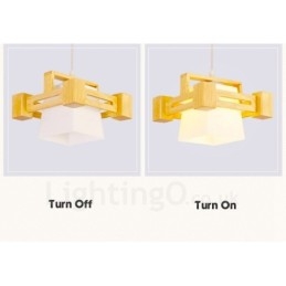 1 Lichte houten moderne eigentijdse hanglamp in Scandinavische stijl met stoffen kap