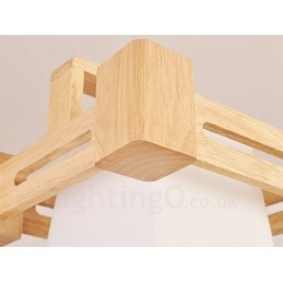 1 Lichte houten moderne eigentijdse hanglamp in Scandinavische stijl met stoffen kap
