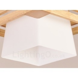 1 Lichte houten moderne eigentijdse hanglamp in Scandinavische stijl met stoffen kap