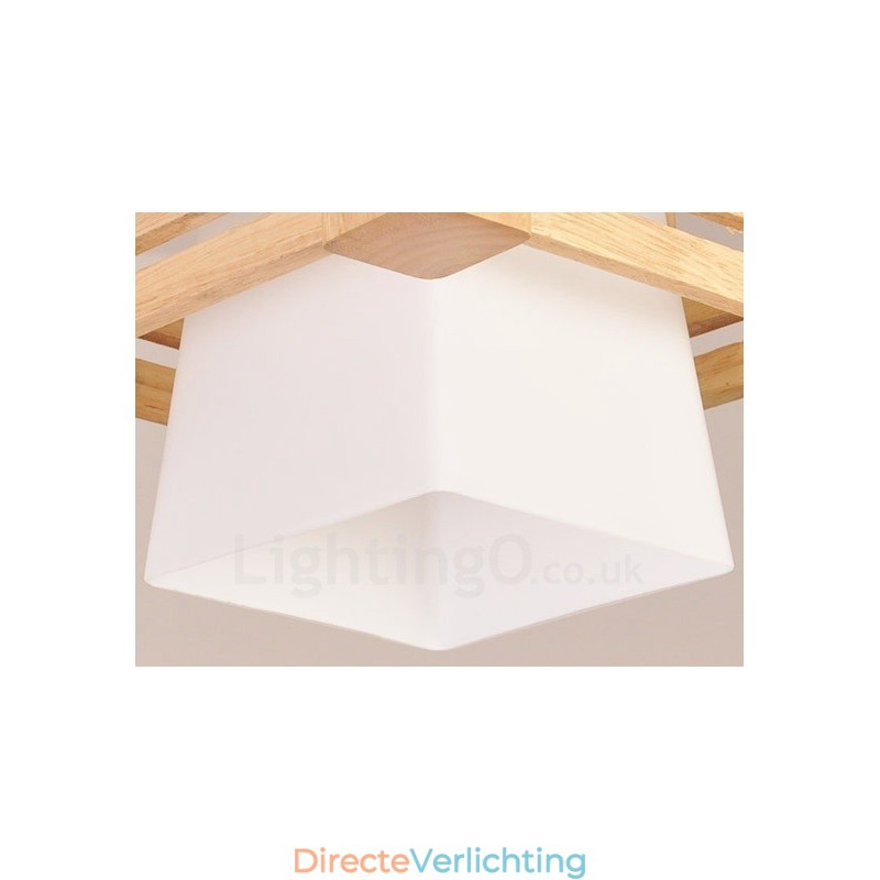 1 Lichte houten moderne eigentijdse hanglamp in Scandinavische stijl met stoffen kap