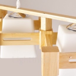 3-lichts houten moderne eigentijdse hanglamp in Scandinavische stijl met stoffen kap