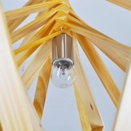 1 Lichte houten moderne eigentijdse hanglamp in Scandinavische stijl met houten kap