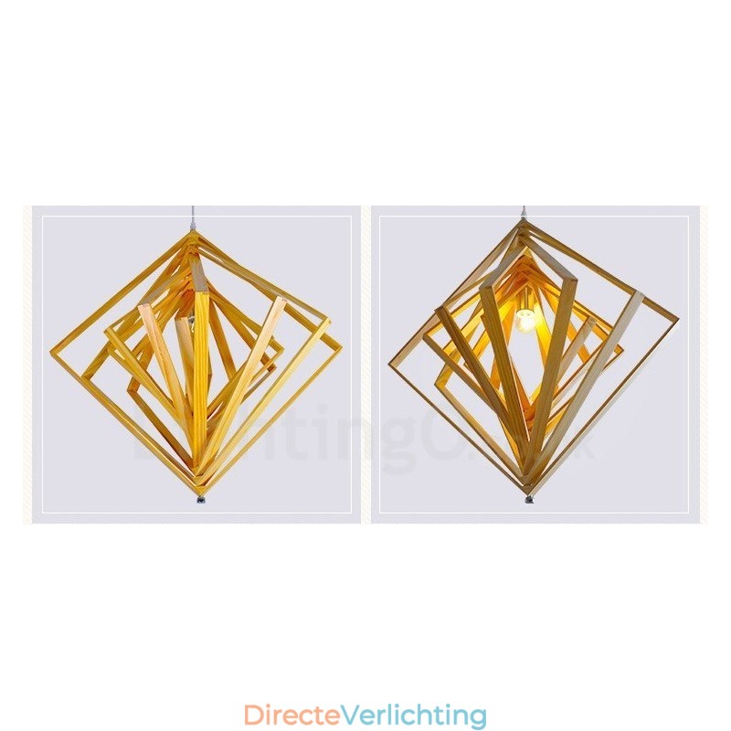 1 Lichte houten moderne eigentijdse hanglamp in Scandinavische stijl met houten kap