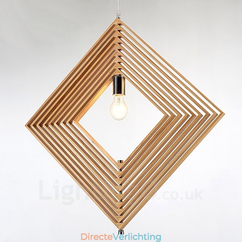1 Lichte houten moderne eigentijdse hanglamp in Scandinavische stijl met houten kap