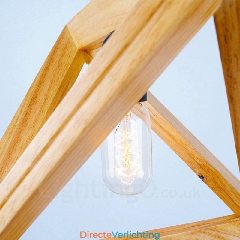 1 Lichte houten moderne eigentijdse hanglamp met houten kap