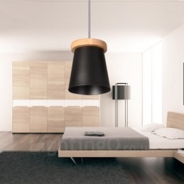 1 Lichte houten moderne eigentijdse hanglamp in Scandinavische stijl met ijzeren kap