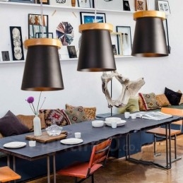 3 Lichte houten moderne eigentijdse hanglamp in Scandinavische stijl met ijzeren kap