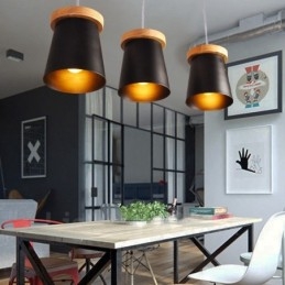 3 Lichte houten moderne eigentijdse hanglamp in Scandinavische stijl met ijzeren kap
