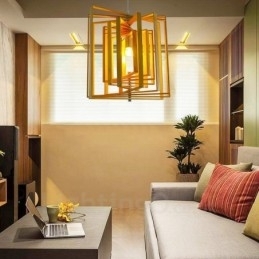 1 Lichte houten moderne eigentijdse hanglamp in Scandinavische stijl met houten kap