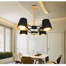 4-lichts houten moderne eigentijdse hanglamp in Scandinavische stijl met ijzeren kap