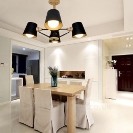 4-lichts houten moderne eigentijdse hanglamp in Scandinavische stijl met ijzeren kap
