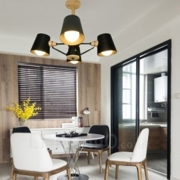4-lichts houten moderne eigentijdse hanglamp in Scandinavische stijl met ijzeren kap