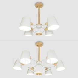 4-lichts houten moderne eigentijdse hanglamp in Scandinavische stijl met ijzeren kap