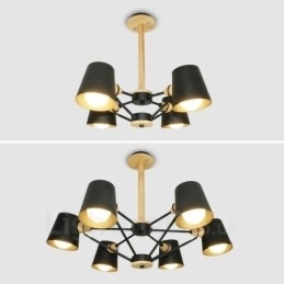 4-lichts houten moderne eigentijdse hanglamp in Scandinavische stijl met ijzeren kap