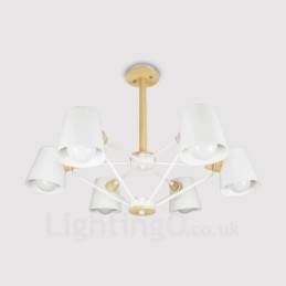 6-lichts houten moderne eigentijdse hanglamp in Scandinavische stijl met ijzeren kap