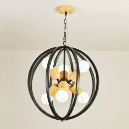 6-lichts ijzeren retro vintage hanglamp met ijzeren kap