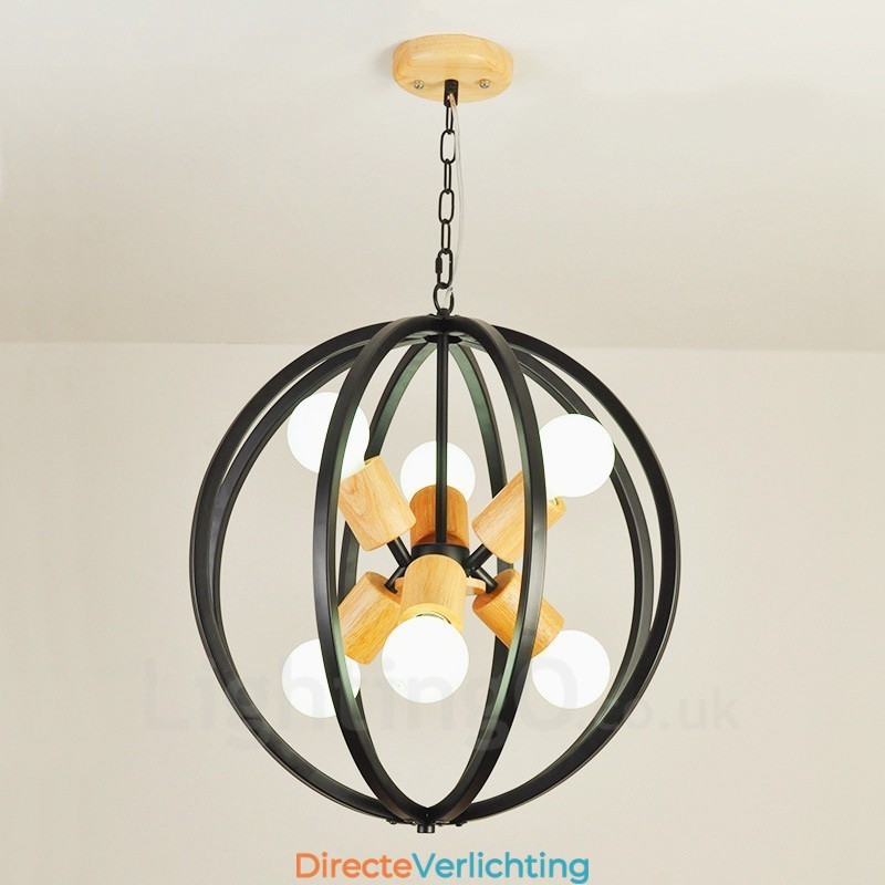 6-lichts ijzeren retro vintage hanglamp met ijzeren kap