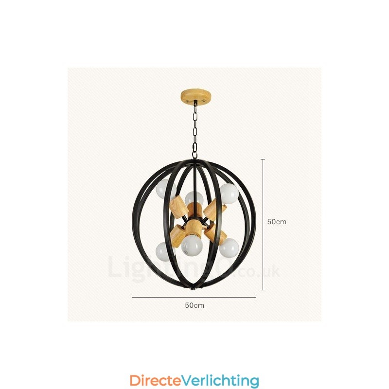 6-lichts ijzeren retro vintage hanglamp met ijzeren kap