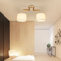 2 Lichte houten moderne eigentijdse hanglamp met stoffen kap