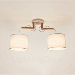 2 Lichte houten moderne eigentijdse hanglamp met stoffen kap