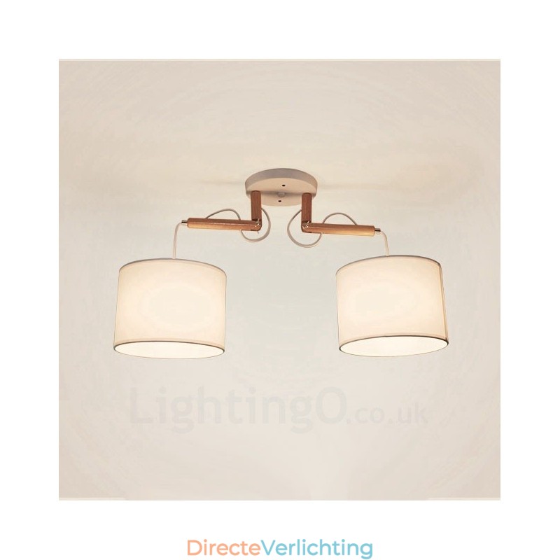2 Lichte houten moderne eigentijdse hanglamp met stoffen kap