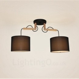 2 Lichte houten moderne eigentijdse hanglamp met stoffen kap