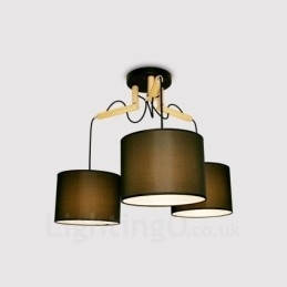 3-lichts moderne hanglamp van hout met stoffen kap