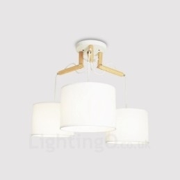 3-lichts moderne hanglamp van hout met stoffen kap